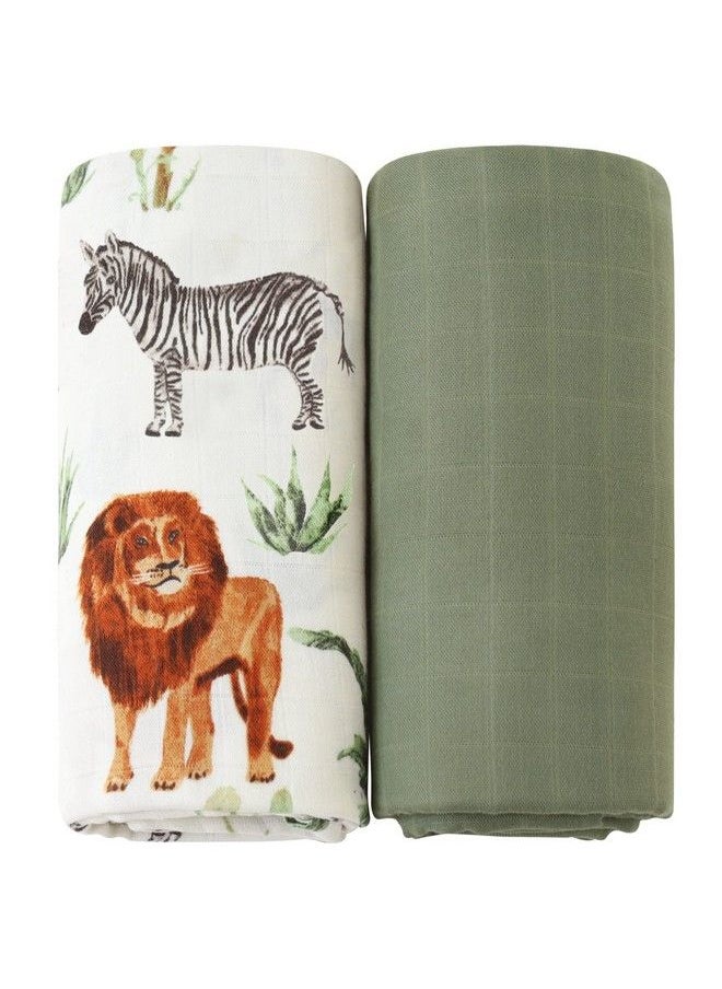 LifeTree - Muslin Swaddle Blankets Unisex Woodland Baby Swaddling Wrap Nursery Neutral Receiving Blanket For Boys & Girls 70% Bamboo & 30% Cotton Large 47 X 47 Inches Safari Jungle/Olive Green - Image 1