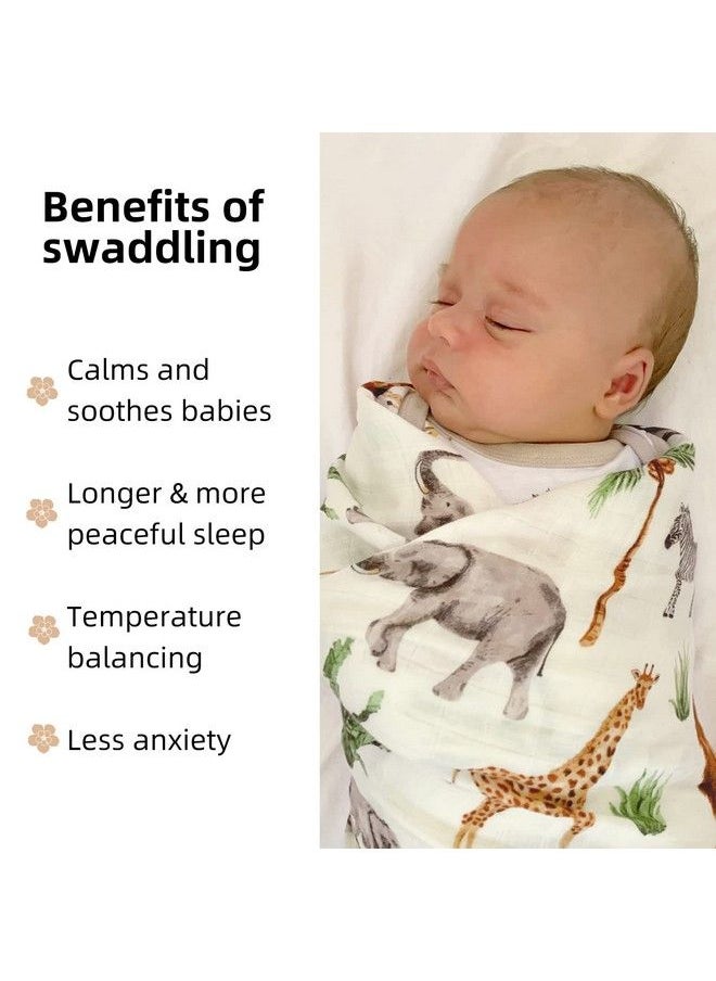 LifeTree - Muslin Swaddle Blankets Unisex Woodland Baby Swaddling Wrap Nursery Neutral Receiving Blanket For Boys & Girls 70% Bamboo & 30% Cotton Large 47 X 47 Inches Safari Jungle/Olive Green - Image 1