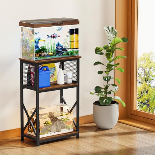 Snughome 10 Gallon Aquarium Stand, 3-Tier Storage Fish Tank Stand 220 lb Top, Fits 5/10 Gallon , Waterproof / Small Space, 20.47" x 11.42" x 30.91", Rustic Brown - Image 4