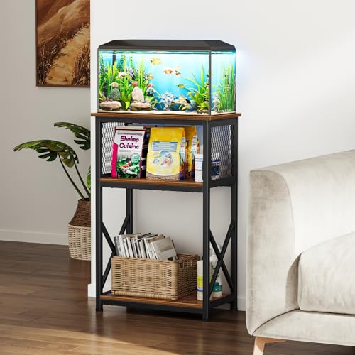 Snughome 10 Gallon Aquarium Stand, 3-Tier Storage Fish Tank Stand 220 lb Top, Fits 5/10 Gallon , Waterproof / Small Space, 20.47" x 11.42" x 30.91", Rustic Brown - Image 2