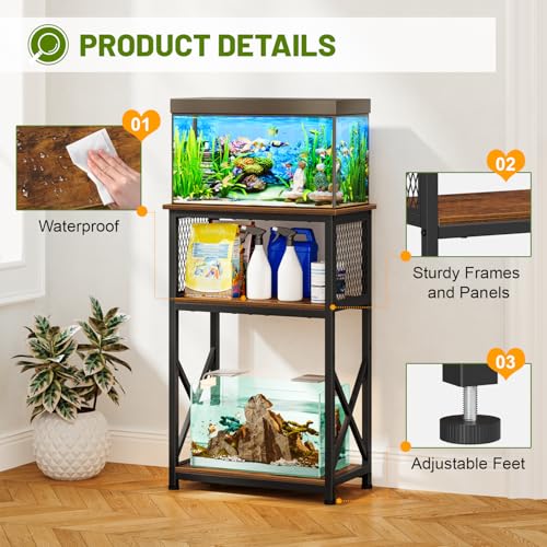 Snughome 10 Gallon Aquarium Stand, 3-Tier Storage Fish Tank Stand 220 lb Top, Fits 5/10 Gallon , Waterproof / Small Space, 20.47" x 11.42" x 30.91", Rustic Brown - Image 5