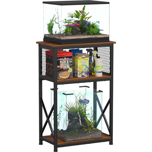 Snughome 10 Gallon Aquarium Stand, 3-Tier Storage Fish Tank Stand 220 lb Top, Fits 5/10 Gallon , Waterproof / Small Space, 20.47" x 11.42" x 30.91", Rustic Brown - Image 1