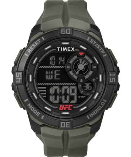 TIMEX ساعة تيمكس للرجال UFC راش 52 مم - حزام أخضر بقرص رقمي وحالة سوداء - Image 1