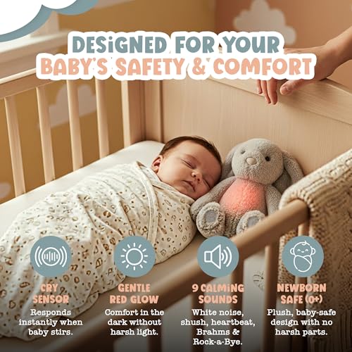Gemma Joy Baby Sleep Soother Bunny for Baby – Cry Activated Heartbeat Stuffed Animal – Rechargeable Crib Soother with White Noise, Shush, Lullabies & Night Light – Newborn Essentials Must Haves - Image 2