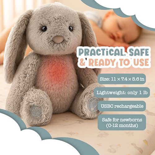 Gemma Joy Baby Sleep Soother Bunny for Baby – Cry Activated Heartbeat Stuffed Animal – Rechargeable Crib Soother with White Noise, Shush, Lullabies & Night Light – Newborn Essentials Must Haves - Image 4