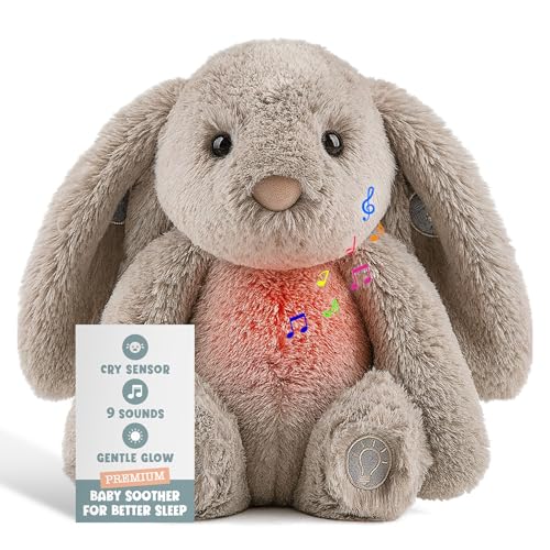 Gemma Joy Baby Sleep Soother Bunny for Baby – Cry Activated Heartbeat Stuffed Animal – Rechargeable Crib Soother with White Noise, Shush, Lullabies & Night Light – Newborn Essentials Must Haves - Image 1