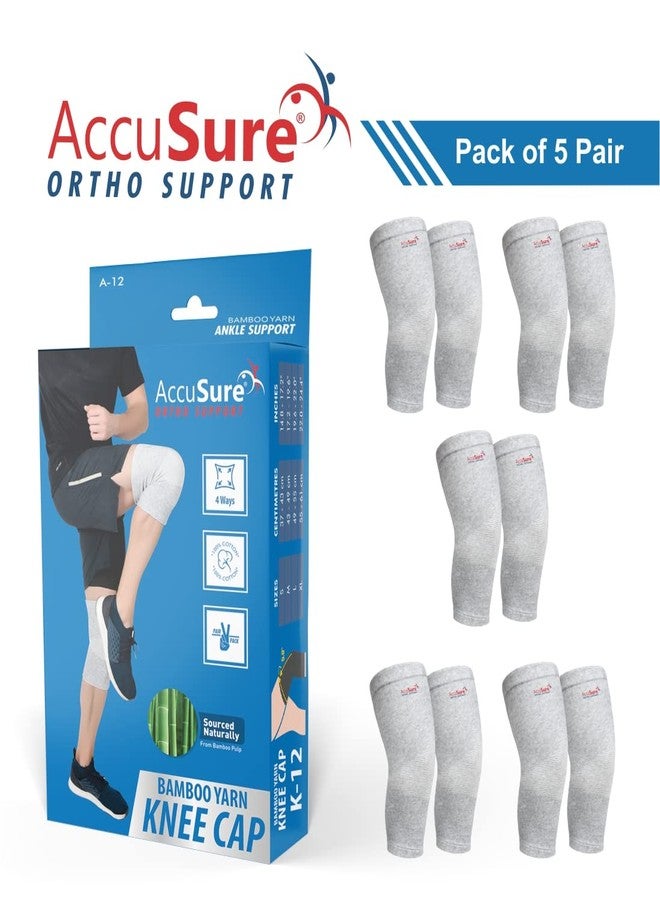 AccuSure كم ضاغط للركبة من خيوط AccuSure Boombo - أفضل دعم لالتهاب المفاصل، وتمزق الرباط الصليبي الأمامي، والرياضات، والجري، وكرة السلة، وتمزق الغضروف الهلالي، وتخفيف آلام المفاصل، والتعافي من الإصابات للرجال والنساء. عبوة من 5 أزواج. - Image 2