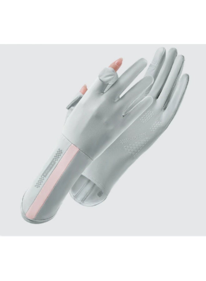 Chabeia UV Protection Gloves for Women ,Driving Cycling Gloves , Non-Slip Sun Protection Summer Uv Protection Long Gloves（Light gray） - Image 1