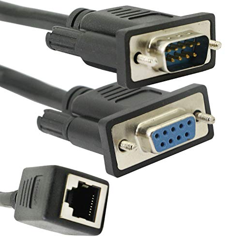 XMSJSIY DB9 RS232 to RJ45 Extender, DB9 9-Pin Serial Port Female&Male to RJ45 CAT5 CAT6 Ethernet LAN Extend Adapter Cable-2pcs (2-Cable) - Image 2