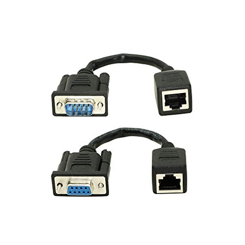 XMSJSIY DB9 RS232 to RJ45 Extender, DB9 9-Pin Serial Port Female&Male to RJ45 CAT5 CAT6 Ethernet LAN Extend Adapter Cable-2pcs (2-Cable) - Image 1
