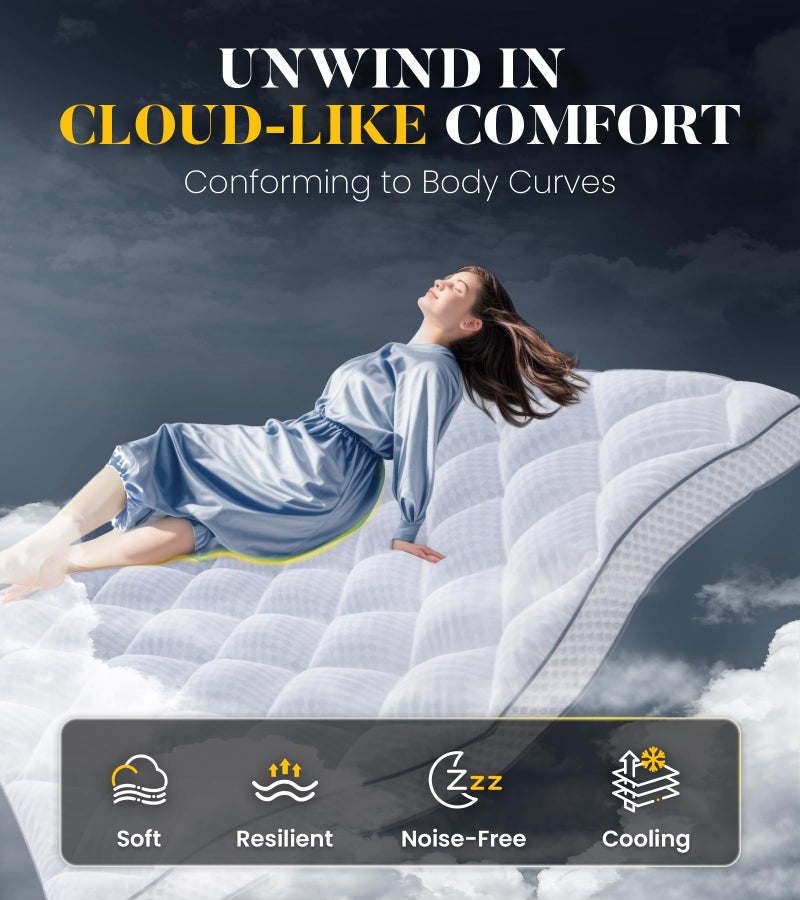 Milcabe 3 Inch Ultra-Fluffy Memory Foam Mattress Topper Cal King for Back Pain, Extra Soft Pillow Top Cal King Mattress Topper with 4X Support, Mattress Pad with Breathable Air Mesh Sides, 6-21'' Deep Pocket - Image 3