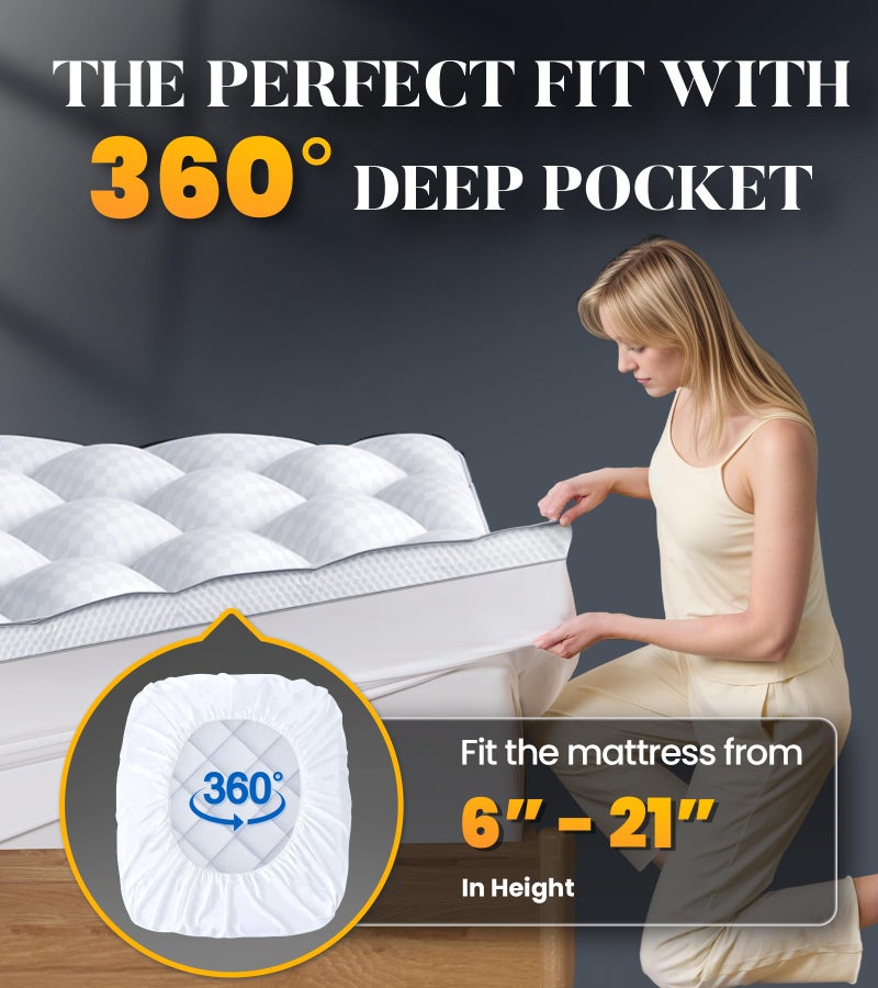 Milcabe 3 Inch Ultra-Fluffy Memory Foam Mattress Topper Cal King for Back Pain, Extra Soft Pillow Top Cal King Mattress Topper with 4X Support, Mattress Pad with Breathable Air Mesh Sides, 6-21'' Deep Pocket - Image 5