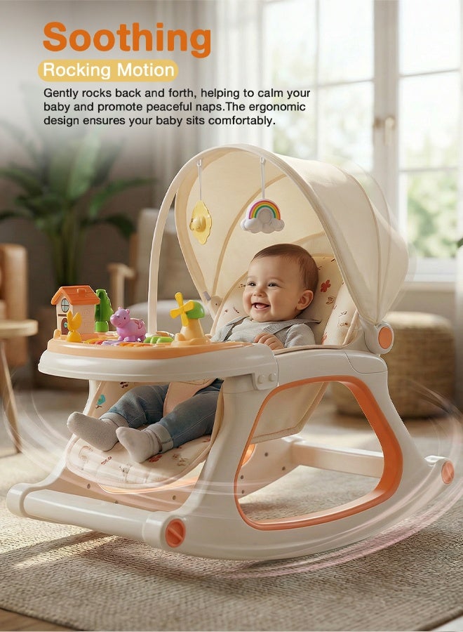BAYBEE 3 in 1 Baby Rocker & Feeding Chair | Baby Rocking Chair for Kids with Soothing Rocking Motion, Adjustable Recline, Removable Food & Toy Tray, Safety Harness | Baby Rocker for Kids 0 to 3 Years Beige - Image 3
