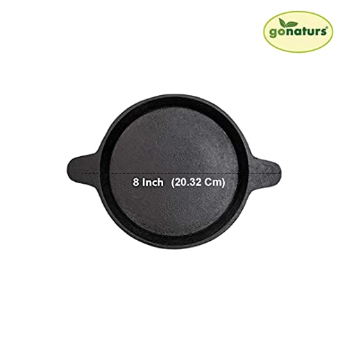 GONATURS Cast Iron Cookware-Tawa for Dosa/Fish Fry/Chapati/Roti/Naan. Dosa Tawa, Dosa Kallu, Dosa Chatti, Iron Tawa. Healthy Cast Iron tawa-Gas and Induction Compatible.(Black) 8Inch - Image 2