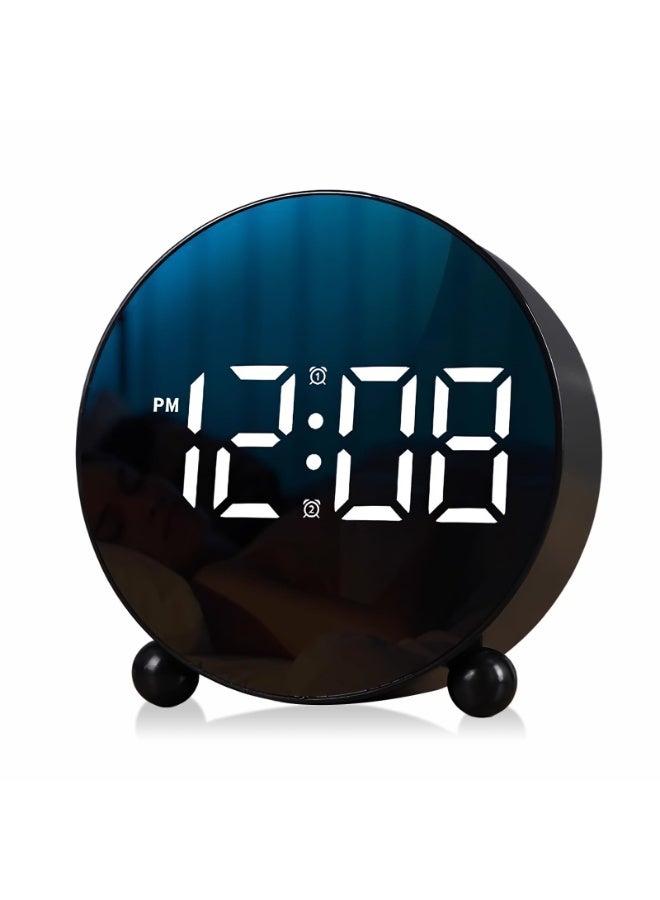 Digital Alarm Clock, Round LED Display Alarm Clock, Small Digital Clock with Double Bell, 3 Adjustable Brightness Levels, Silent Desk Clock, Loud Bell Bedside Alarm Clocks for Bedroom Office (black)  - Image 1