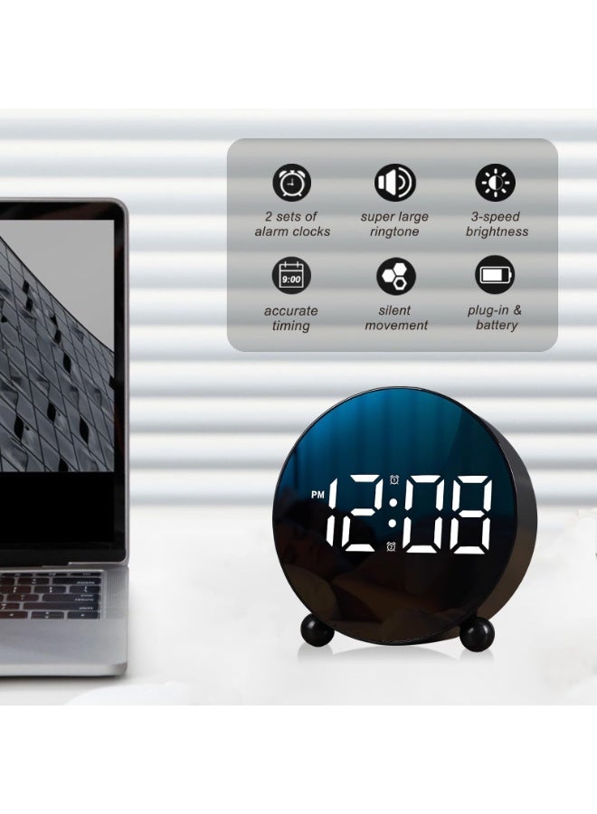 Digital Alarm Clock, Round LED Display Alarm Clock, Small Digital Clock with Double Bell, 3 Adjustable Brightness Levels, Silent Desk Clock, Loud Bell Bedside Alarm Clocks for Bedroom Office (black)  - Image 2