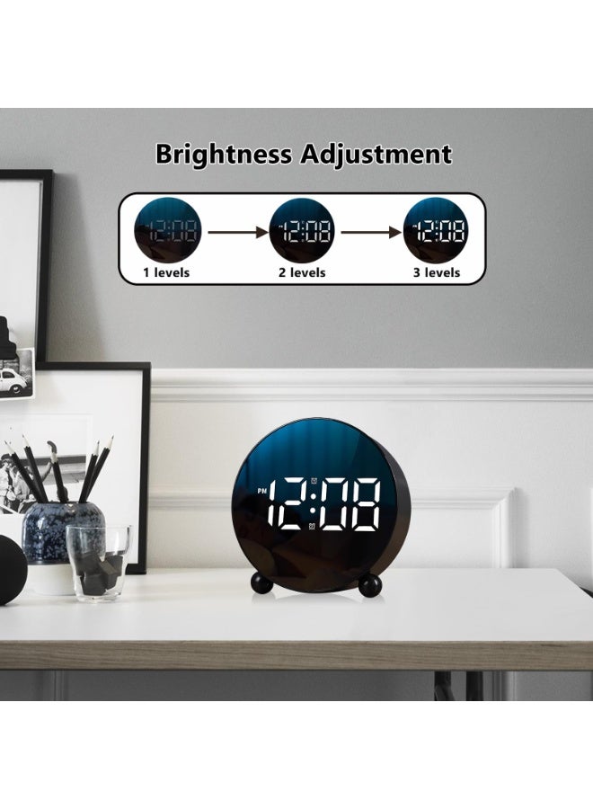 Digital Alarm Clock, Round LED Display Alarm Clock, Small Digital Clock with Double Bell, 3 Adjustable Brightness Levels, Silent Desk Clock, Loud Bell Bedside Alarm Clocks for Bedroom Office (black)  - Image 4