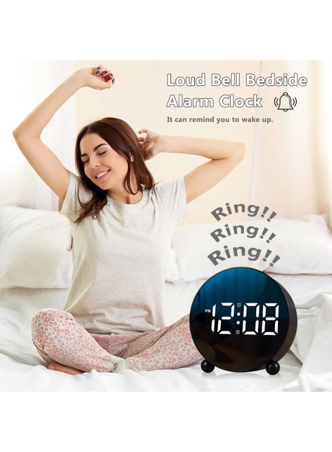 Digital Alarm Clock, Round LED Display Alarm Clock, Small Digital Clock with Double Bell, 3 Adjustable Brightness Levels, Silent Desk Clock, Loud Bell Bedside Alarm Clocks for Bedroom Office (black)  - Image 5