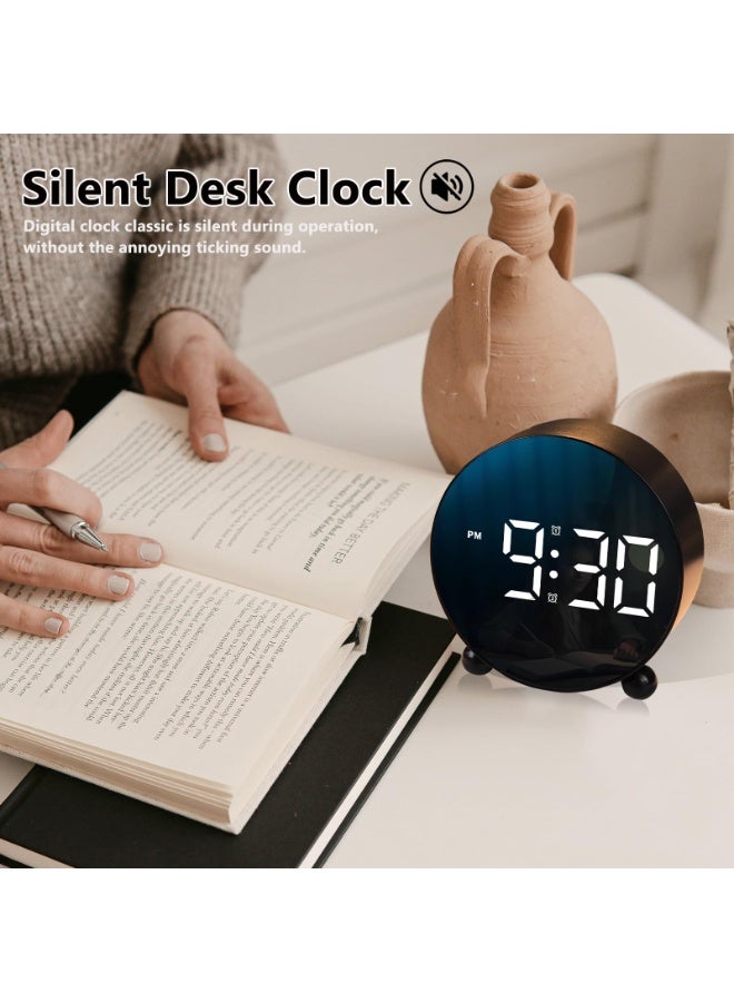 Digital Alarm Clock, Round LED Display Alarm Clock, Small Digital Clock with Double Bell, 3 Adjustable Brightness Levels, Silent Desk Clock, Loud Bell Bedside Alarm Clocks for Bedroom Office (black)  - Image 3