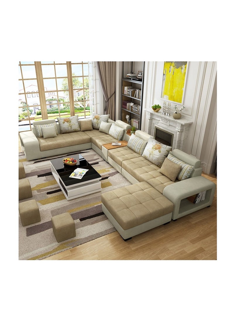 Ripple FURNITURE Simple Leisure Fabric Combination Living Room Sofa Set Beige L Shape 6 Seaters 398X90X85  - Image 1