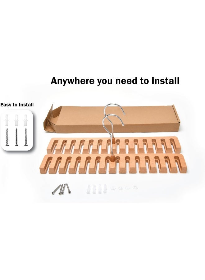 HOUSE DAY منظم أحزمة خشبي من HOUSE DAY - عبوة من 2 حامل أحزمة لمنظم الأحزمة وحامل الأحزمة لتخزين الأحزمة والربطات للرجال أو النساء، حامل أحزمة، تخزين أحزمة، حامل ربطات، شماعة ربطات (طبيعي) - Image 3