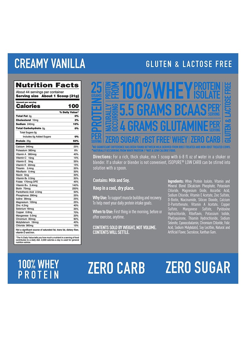 Isopure - Whey Isolate Protein Powder with Vitamin C & Zinc for Immune Support, 25g Protein, Low Carb & Keto Friendly - Creamy Vanilla, 1.36 Kgs (3 lbs) - Image 1