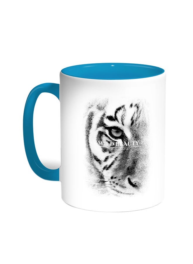 Face Of A Tiger Printed Coffee Mug Turquoise/White 11ounce