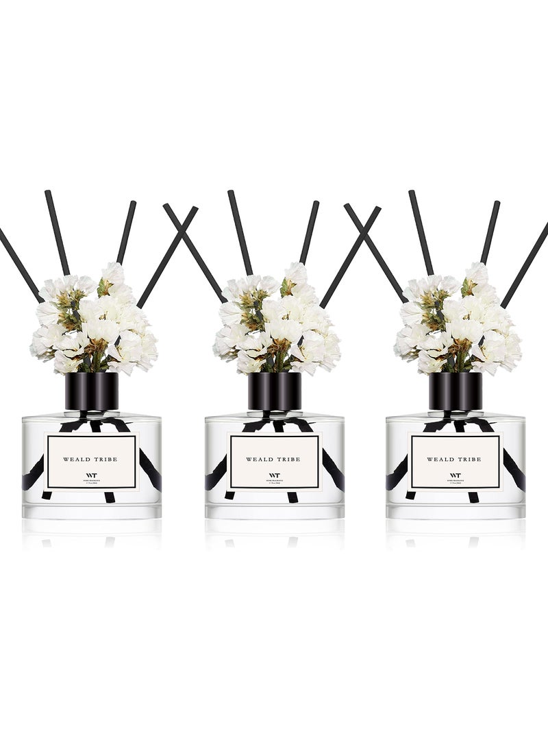 WEALD TRIBE WEALD TRIBE Real Flower Reed Diffuser Set of 3 for Bathroom Air Fresheners Oil Defusers Sticks  Tuberose Gardenia Freesia Scent17 fl oz Each Pack Home Fragrance with 12 Stick  Shelf Decor 