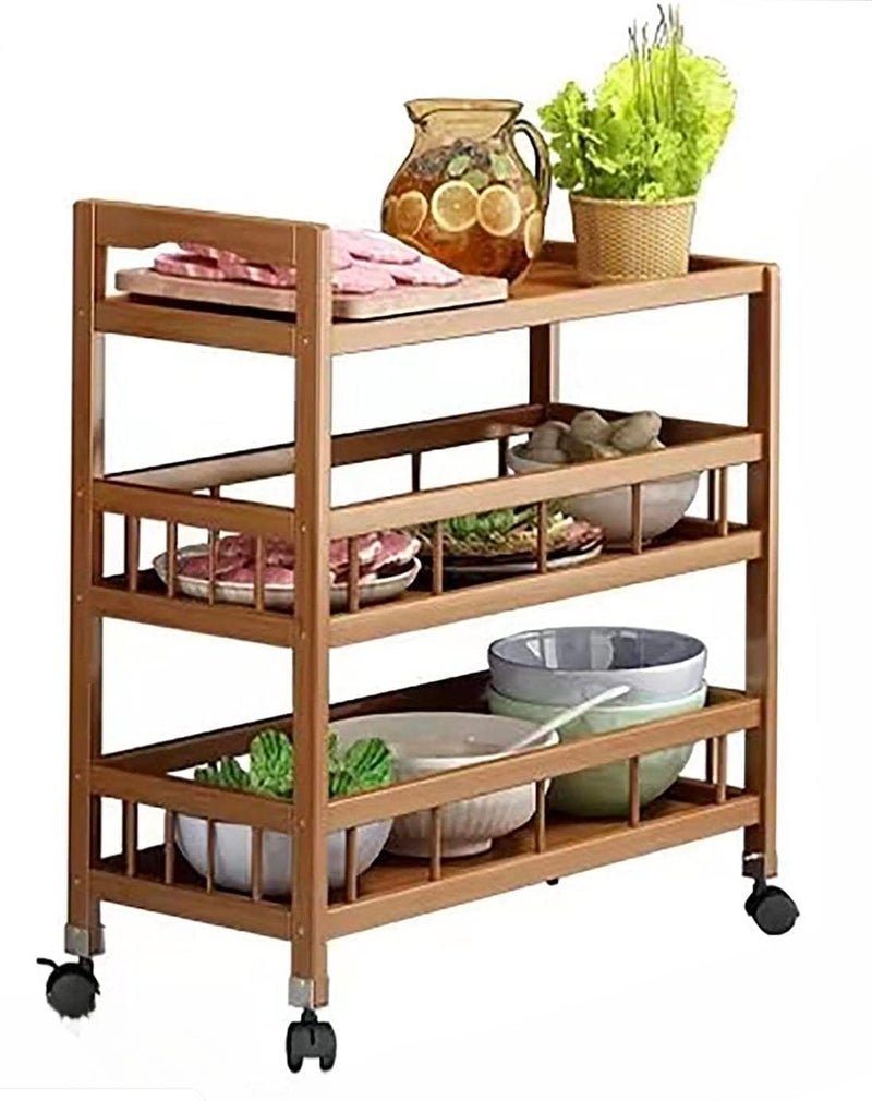 Mugath Bamboo Storage Cart 3Tier Bamboo Serving Trolly Kitchen Cart with Shelf Height and Wheels for Bar Pantry Bathroom Laundry Room Living Room Utility Cart MultiLayer Storage Shelf - Image 2