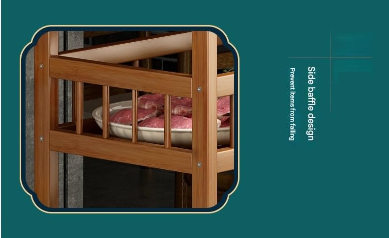Mugath Bamboo Storage Cart 3Tier Bamboo Serving Trolly Kitchen Cart with Shelf Height and Wheels for Bar Pantry Bathroom Laundry Room Living Room Utility Cart MultiLayer Storage Shelf - Image 4