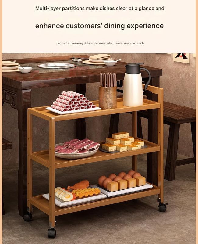Mugath Bamboo Storage Cart 3Tier Bamboo Serving Trolly Kitchen Cart with Shelf Height and Wheels for Bar Pantry Bathroom Laundry Room Living Room Utility Cart MultiLayer Storage Shelf - Image 5