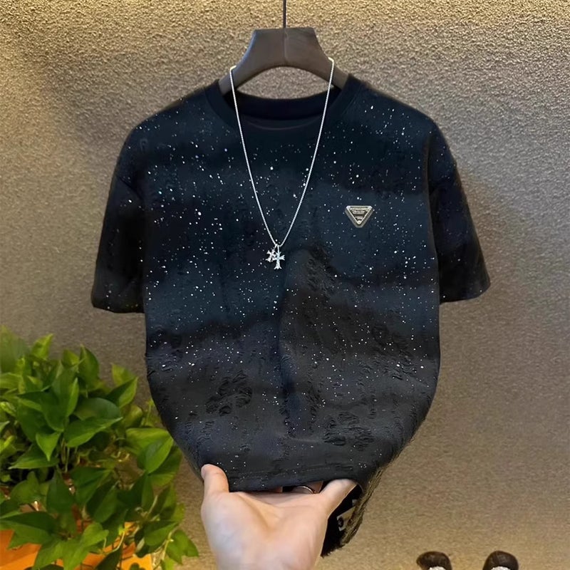 Short-Sleeved Men'S Baby'S Breath Accessible Luxury Round Neck Top Trendyy Versatile Ripped T-Shirt Men'S Half-Sleeved T-Shirt - Image 2