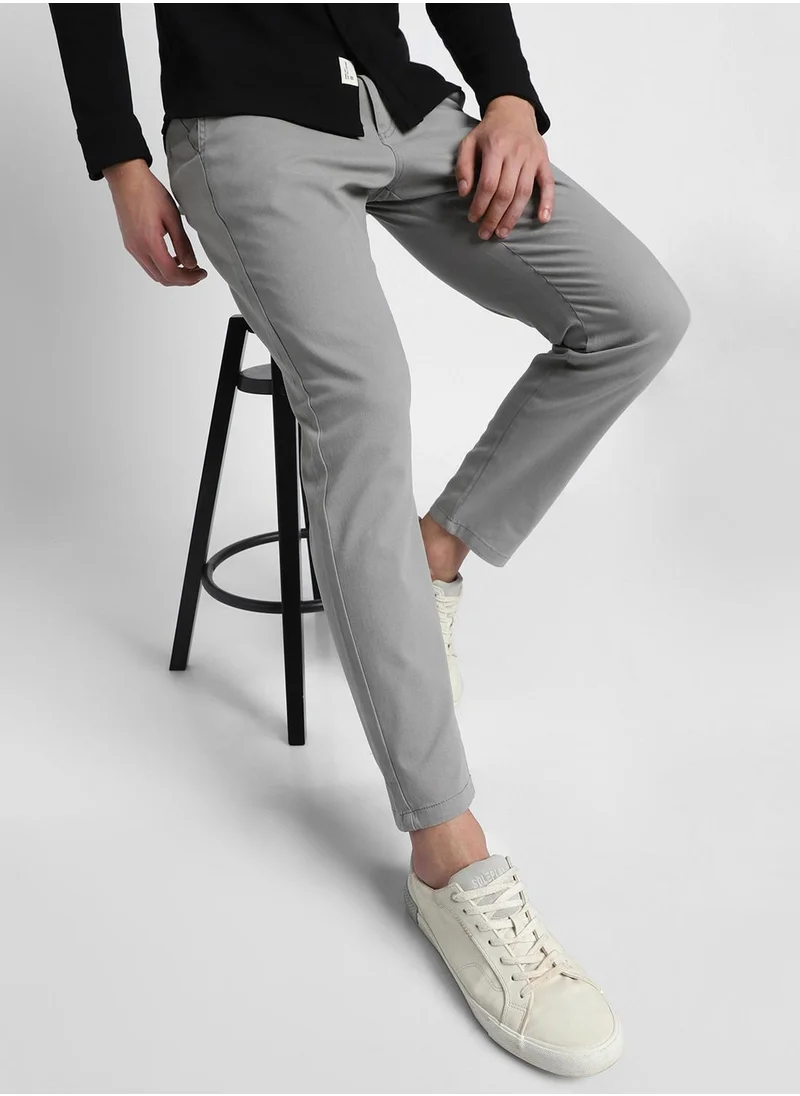 Dennis Lingo Regular Fit Mid Grey Chinos Pants For Men