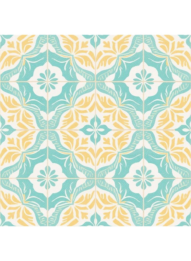 HOMETITUTE 10PCS 12x12 Inch Yellow Leaf and Turquoise Floral Medallion Pattern Floor Tiles Peel and Stick Removable Self Adhesive DIY Vinyl Flooring Stickers for Kitchen Bathroom Living Room Entryway Home Decor - Image 1