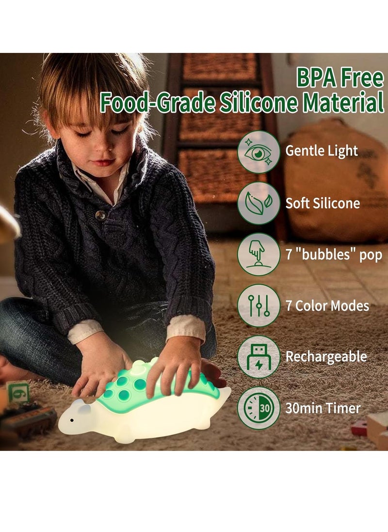 Gonice - Kids Night Light,Silicone Nursery Dino Lamp with Pop Bubble,7 Nightlight Modes Rechargeable Bedside Touch Lamp,Baby Room Decor,Cute Lamp Dinosaurs Gifts for Toddler - Image 1