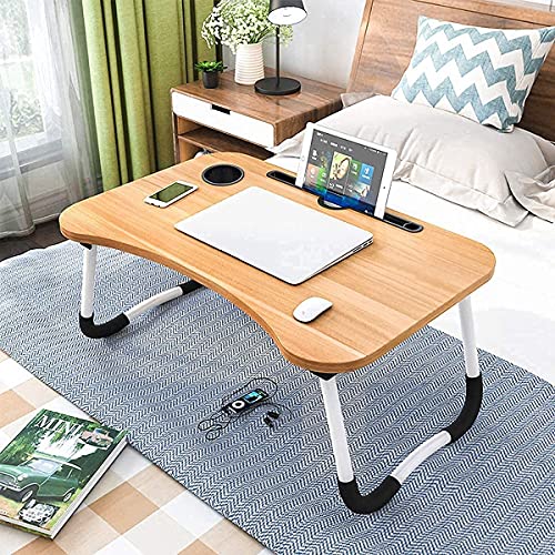 TEKCOOL Study Table Foldable Wooden Laptop Bed Tray Table, Multifunction Lap Tablet Desk with Cup Holder, Perfect for Eating Breakfast, Reading Book, Working, Watching Movie On Bed:: 60 cm - Image 2