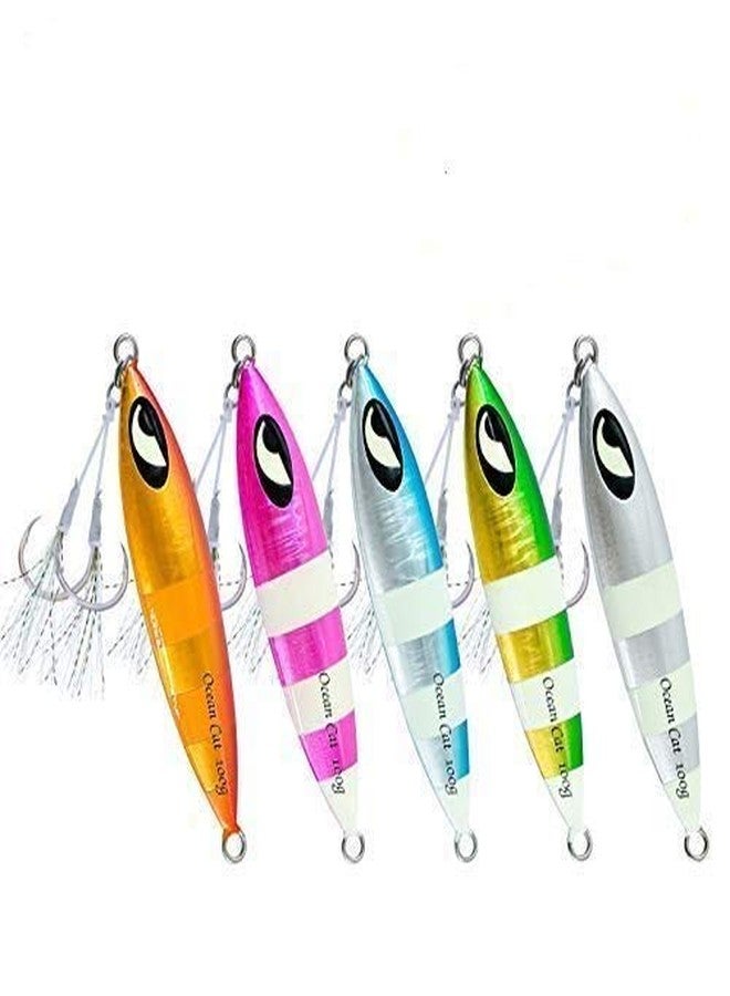 OCEAN CAT 5 PCS Slow Fall Pitch Lead Metal Flat Fishing Jigs Lures Sinking Vertical Jigging Bait with Butterfly Hook for Saltwater Fishing (Each Color 1 pc (5pcs), 150g) - Image 1