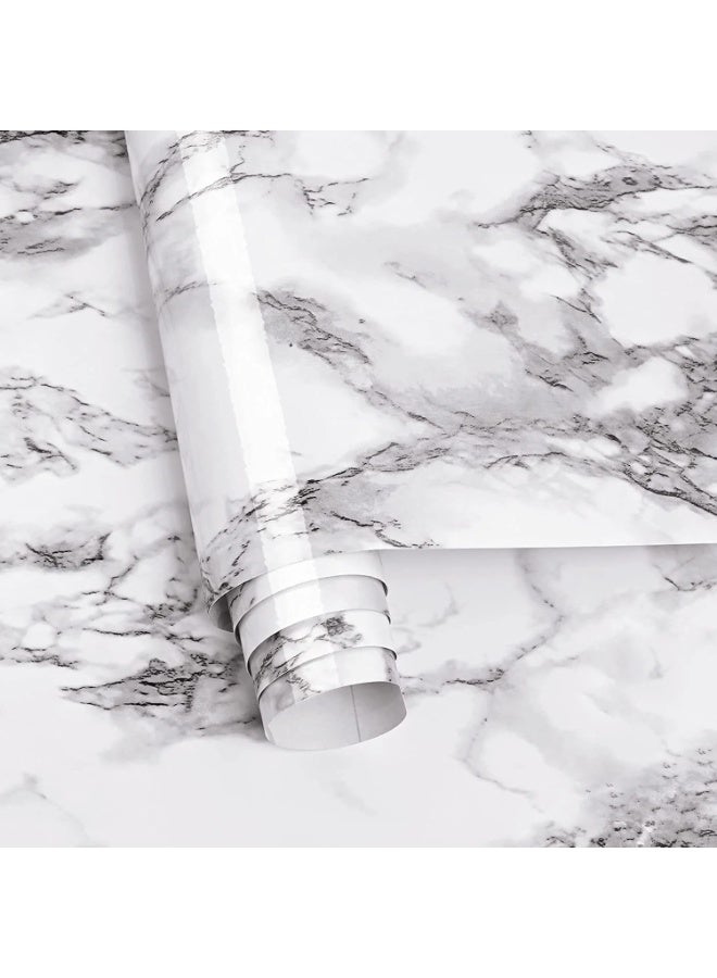 Thermal adhesive marble sticker roll - waterproof, adheres to walls, wood, ceramics and glass - 5 meters long x 60cm wide (white) - Image 1
