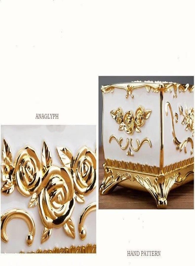 Wrixty Tissue Box Cover Hand Tissue Box Holder European Stainless Steel Tissue Box Cover, Creative Square Tissue Holders, Facial Tissue Dispenser with Storage (3 Compartment) (Golden) - Image 4