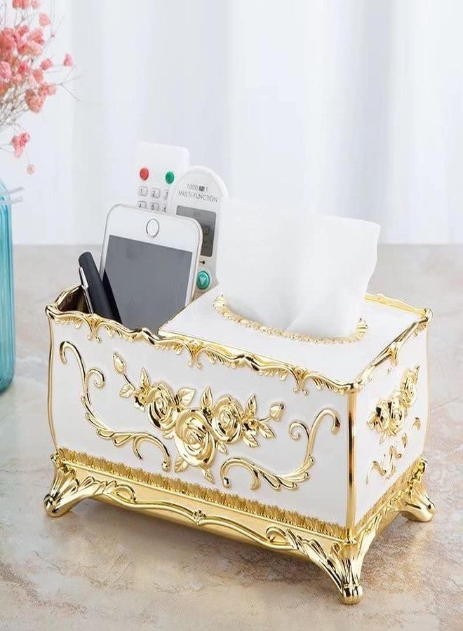 Wrixty Tissue Box Cover Hand Tissue Box Holder European Stainless Steel Tissue Box Cover, Creative Square Tissue Holders, Facial Tissue Dispenser with Storage (3 Compartment) (Golden) - Image 3