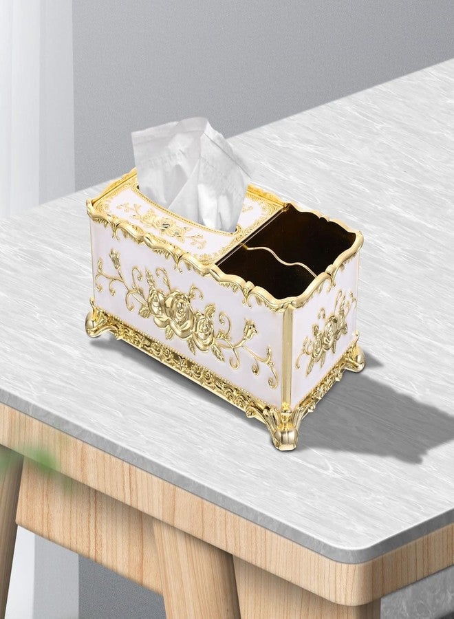 Wrixty Tissue Box Cover Hand Tissue Box Holder European Stainless Steel Tissue Box Cover, Creative Square Tissue Holders, Facial Tissue Dispenser with Storage (3 Compartment) (Golden) - Image 2