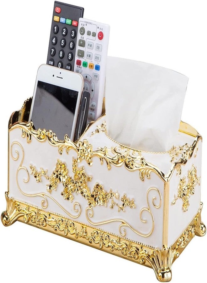 Wrixty Tissue Box Cover Hand Tissue Box Holder European Stainless Steel Tissue Box Cover, Creative Square Tissue Holders, Facial Tissue Dispenser with Storage (3 Compartment) (Golden) - Image 1