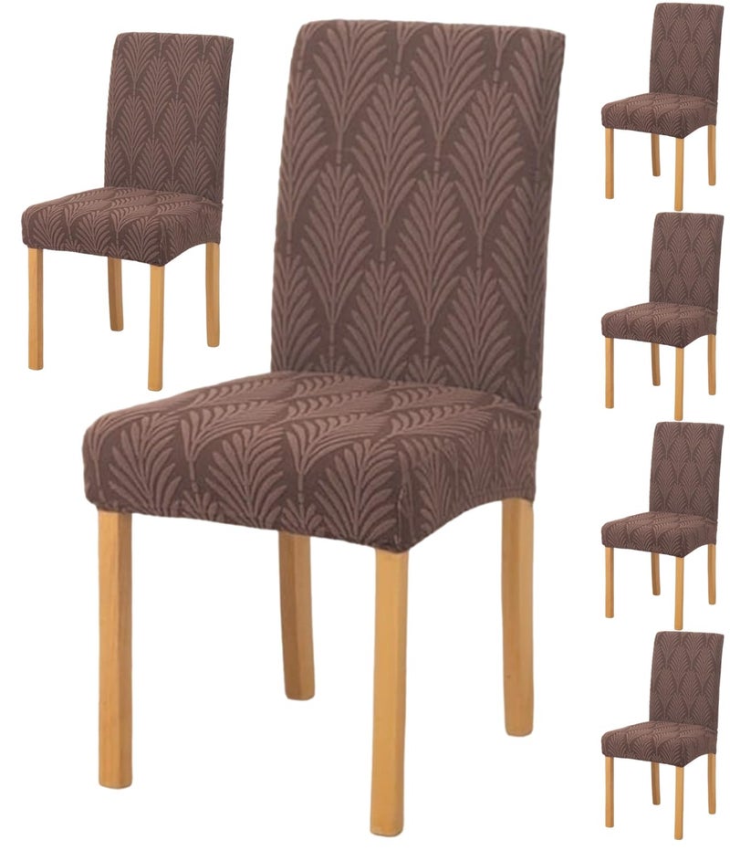Styleys Stretch Jacquard Dining Chair Cover Removable Washable Dining Room Chair Cover Protector Seat Slipcover Pack of 6 Chocolate JYMC9 - Image 1