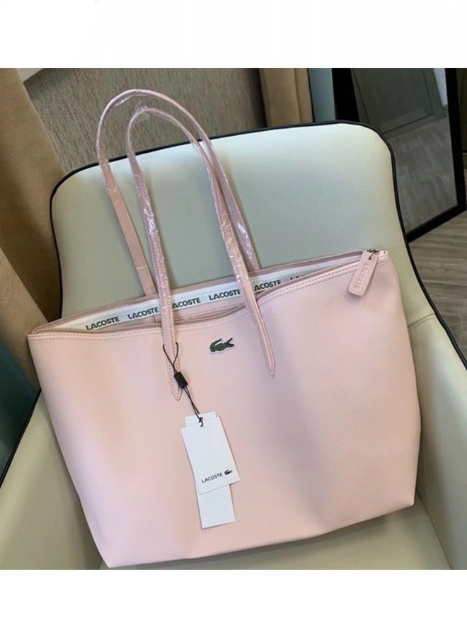 LACOSTE Lacoste Women's Concept Fashion Versatile Large Zipper Tote Bag Tote Bag Shoulder Bag Large Size Pink  - Image 2