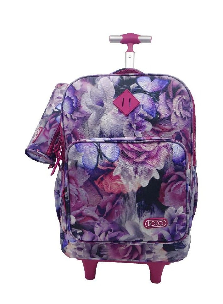 روكو حقيبة زهور بعجلات مع ملحقات أرجواني/وردي