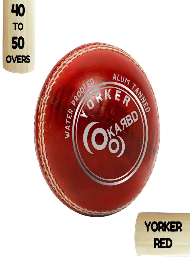 KARBD Cricket Ball Leather 4 Piece Professional Hand Stitching Seam Waterproof Coating Hard Season Ball for Practice and Tournament Club Matches (40 to 50 Overs, Yorker Red) - Image 2