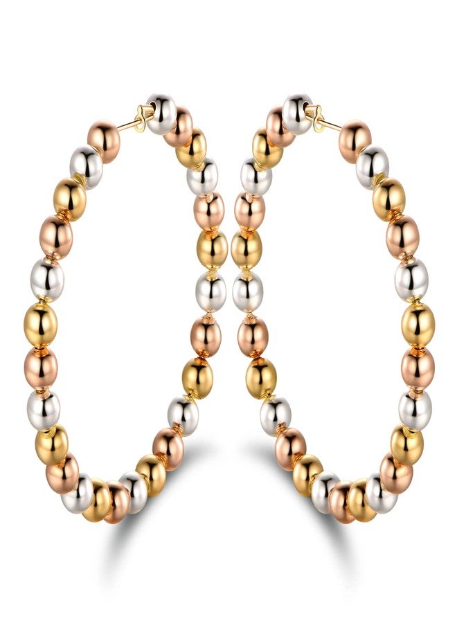 Barzel 18K Gold Plated Tricolor Ball Hoop Earrings for Women - Made In Brazil (3 Tone) - Image 1