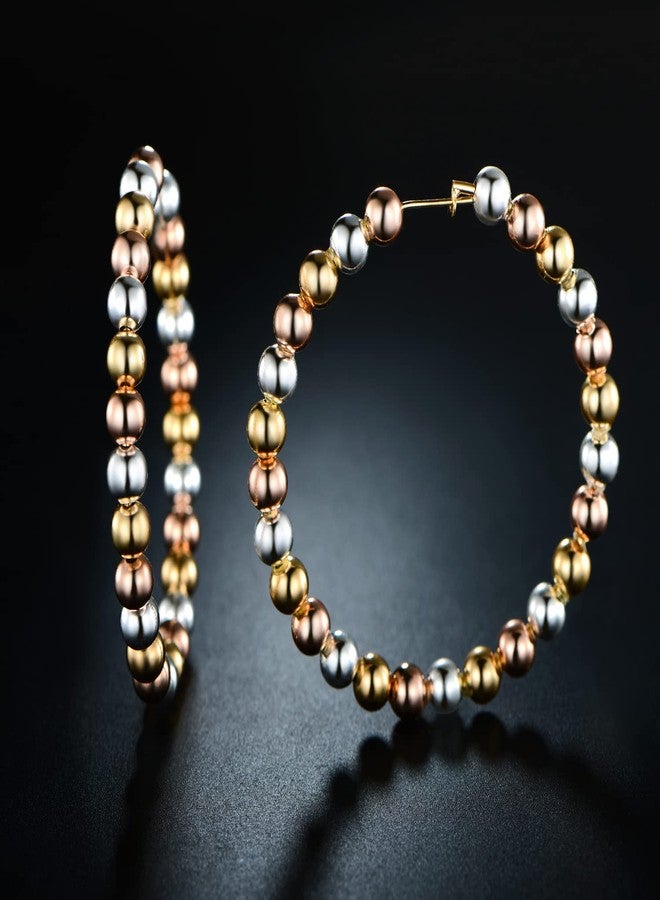 Barzel 18K Gold Plated Tricolor Ball Hoop Earrings for Women - Made In Brazil (3 Tone) - Image 3