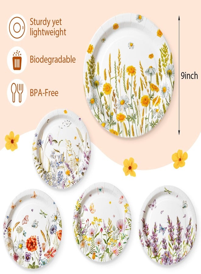 Zhehao 50 Pcs Wildflower Paper Plates 9 Inch Disposable Summer Plates Party Decoration for Birthday Picnic Spring Wedding Baby Shower - Image 2