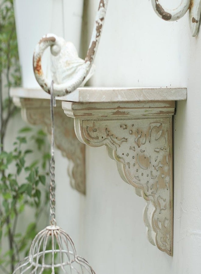 All Chic Set of 2 Corbels for Shelves Wood Corbels Decorative Shelf Brackets Farmhouse Decor Wooden Vintage Shelf White Floating Wall Shelf Long - Image 4